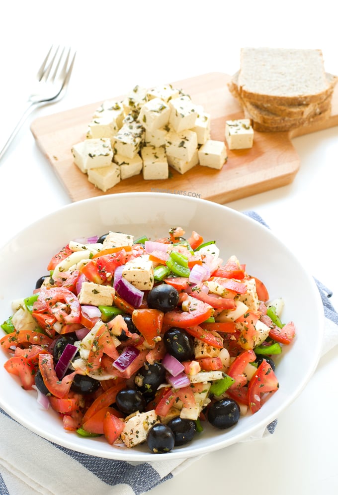 Greek salad with vegan tofu feta | minimaleats.com #minimaleats #vegan #glutenfree