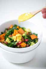 Simple Kale Salad with Turmeric Tahini Dressing. - This simple kale salad is made using autumn produce and a delicious turmeric tahini dressing. It's perfect to eat on the go!