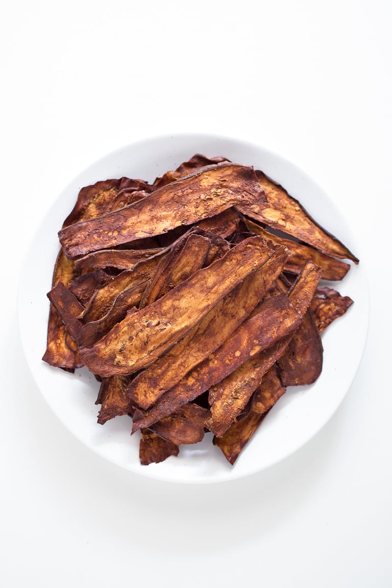 Eggplant Bacon. - Eggplant bacon is a healthier alternative to regular bacon and is also low in fat. You can bake or sauté it and is so tasty and crispy.