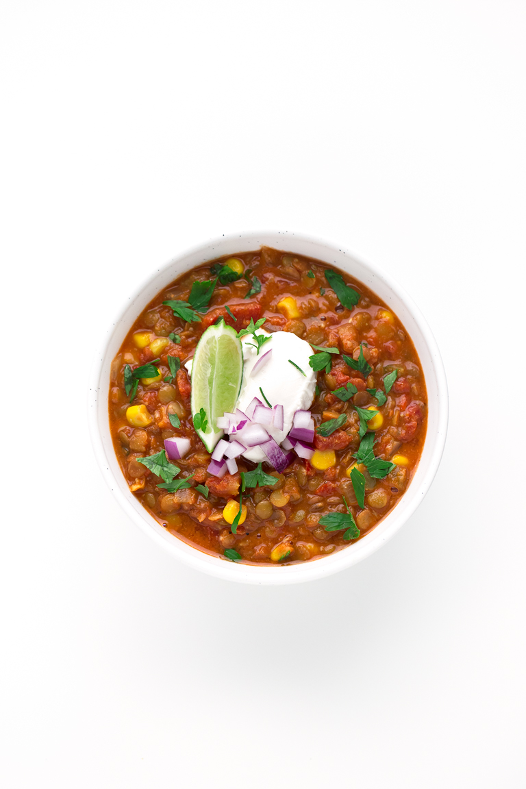 1-Pot Lentil Chili. - This 1-pot lentil chili is so nutritious, satiating and spicy so it's perfect for beat the heat or to keep you warm. We serve it with some rice and veggies.