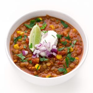 1-Pot Lentil Chili. - This 1-pot lentil chili is so nutritious, satiating and spicy so it's perfect for beat the heat or to keep you warm. We serve it with some rice and veggies.