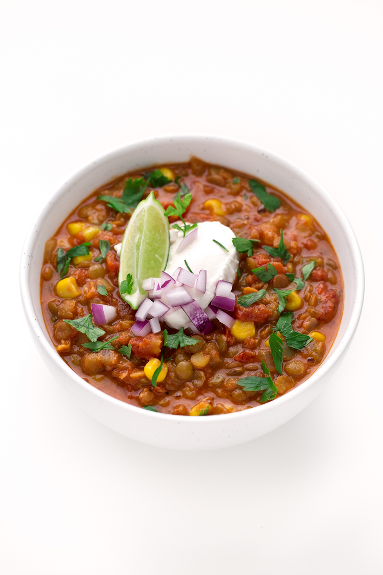 1-Pot Lentil Chili. - This 1-pot lentil chili is so nutritious, satiating and spicy so it's perfect for beat the heat or to keep you warm. We serve it with some rice and veggies.