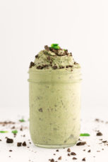 Side shot of a jar of vegan mint chocolate ice cream