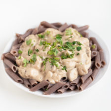 Simple Vegan Stroganoff - This simple vegan Stroganoff is a hearty and comforting dish and a family favorite. Garnish with fresh parsley and serve with pasta or rice.