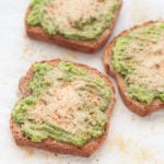 Square photo of 3 slices of avocado toast