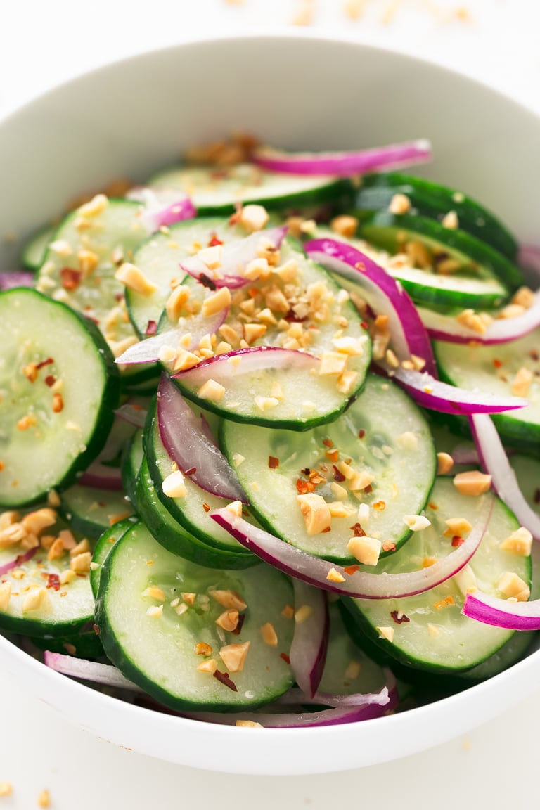 Thai Cucumber Salad - Thai cucumber salad, made in less than 10 minutes, using simple ingredients. It's so tasty, healthy, refreshing and the perfect side dish. #vegan #glutenfree #simpleveganblo