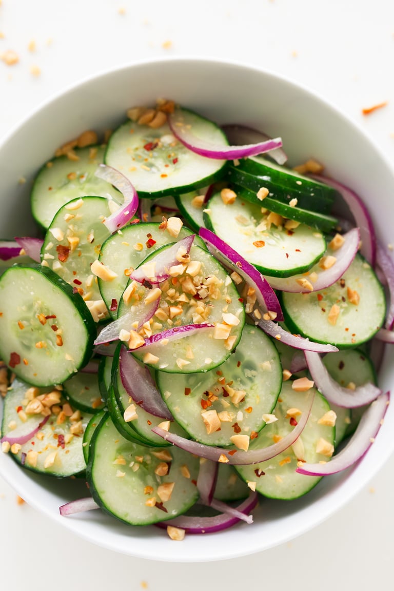 Thai Cucumber Salad - Thai cucumber salad, made in less than 10 minutes, using simple ingredients. It's so tasty, healthy, refreshing and the perfect side dish. #vegan #glutenfree #simpleveganblo