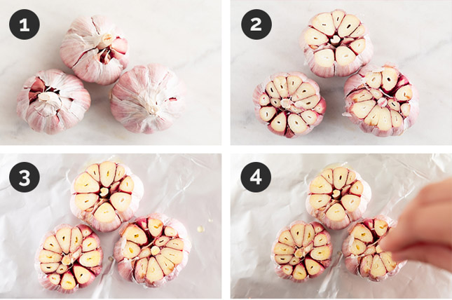Step by step photos for how to make roasted garlic