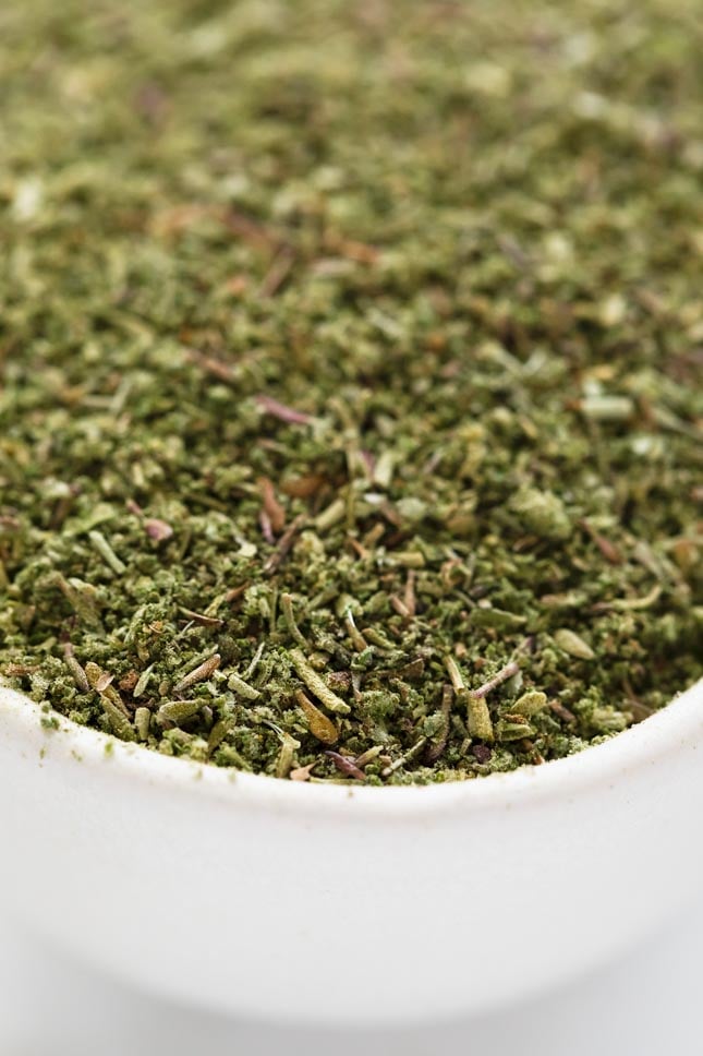 Close-up shot of a bowl of poultry seasoning