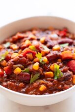 A picture of a bowl with homemade vegan chili