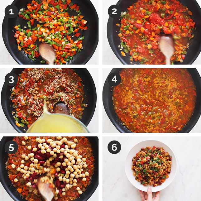 Step by step photos of how to make vegan jambalaya