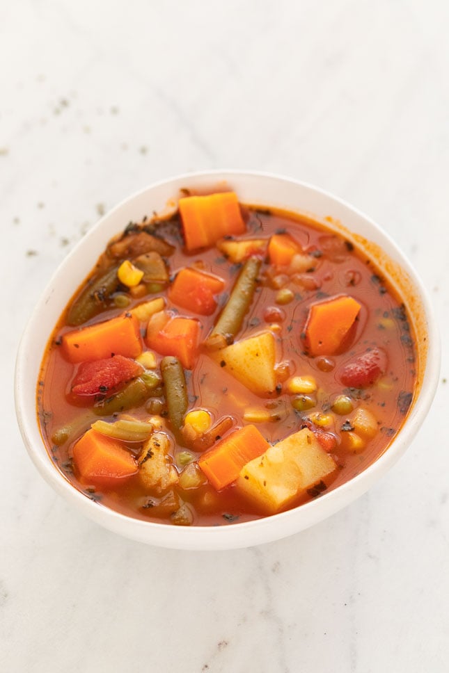 Photo of a bowl of homemade vegetable soup