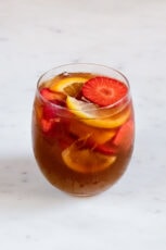 A picture of a glass with homemade white sangria