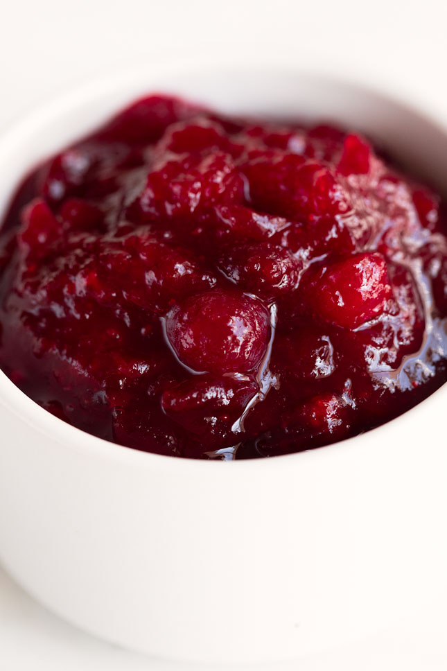 Close-up shot of a bowl of cranberry sauce