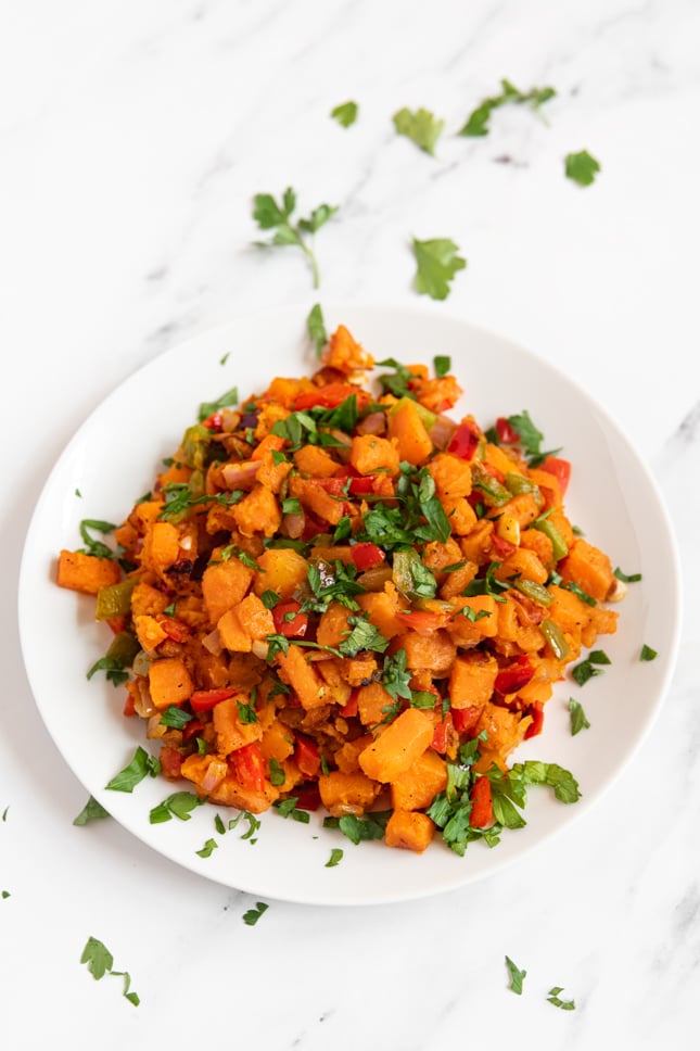 Photo of a plate of sweet potato hash