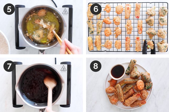 Step by step photos of how to make vegetable tempura
