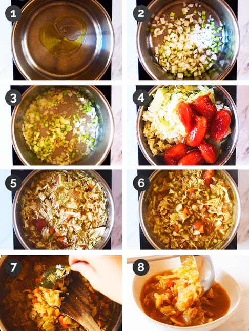 Step-by-step photos of how to make cabbage soup