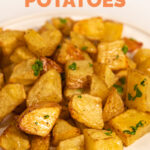 Close-up shot of a plate of roasted potatoes