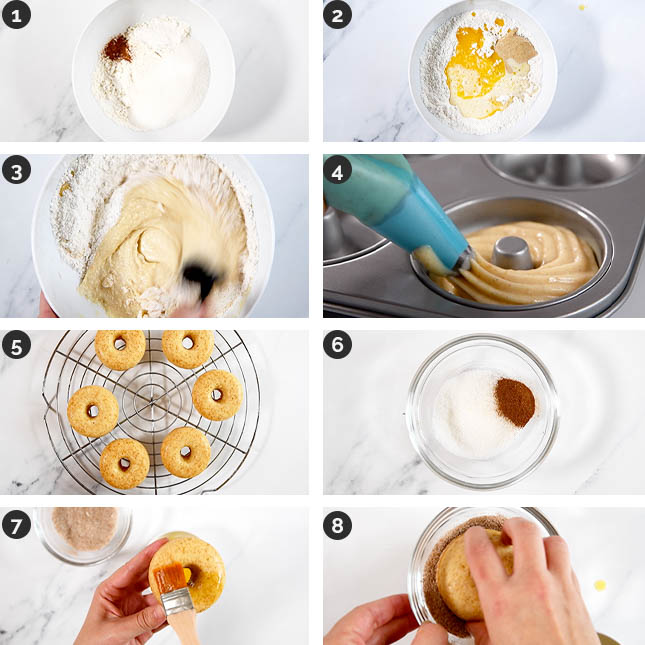 Step-by-step photos of how to make vegan donuts