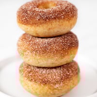 Square photo of a pile of vegan donuts
