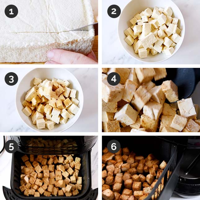 Step-by-step photos of how to make air fryer tofu