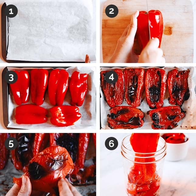 Step-by-step photos of how to make roasted red peppers