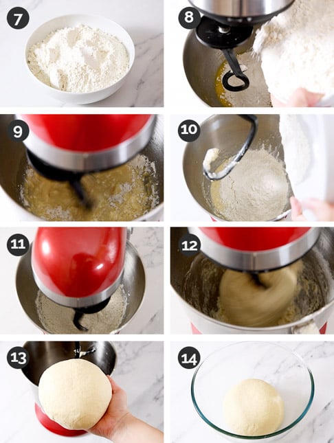 Step-by-step photos of the middle steps of how to make vegan cinnamon rolls