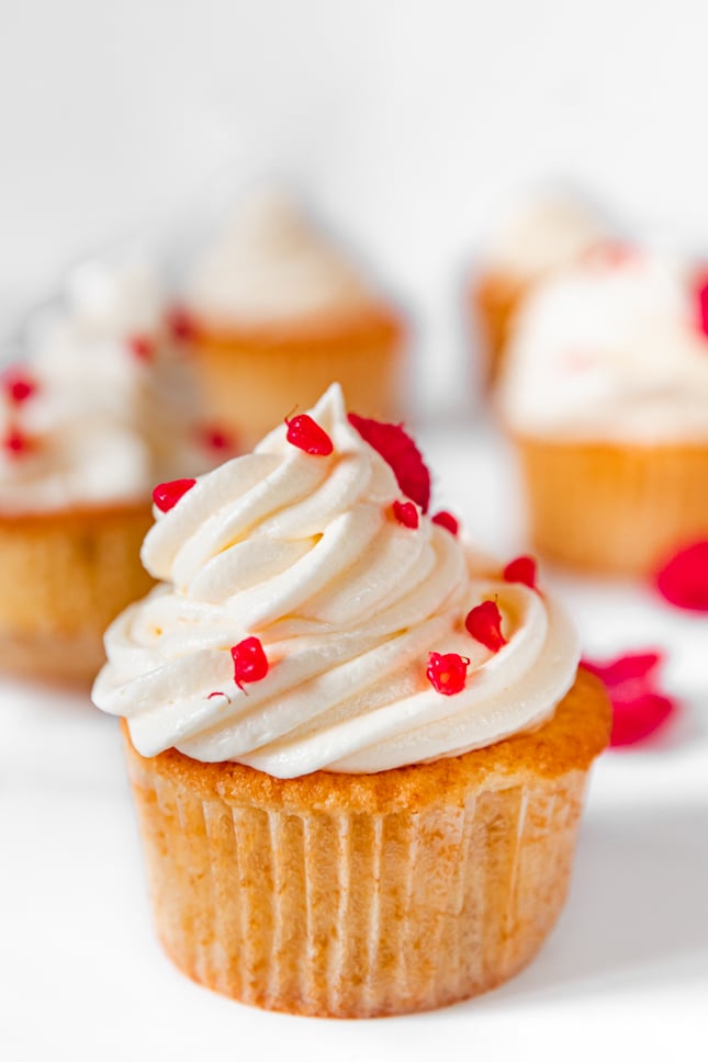 Side photo of a vegan vanilla cupcake
