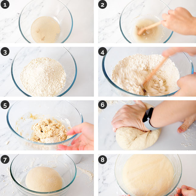 Photo of the first steps of how to make homemade pizza dough