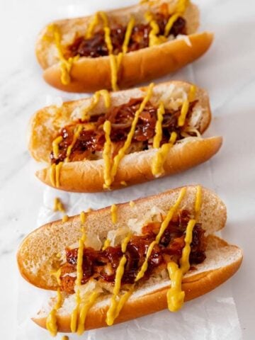 Photo of 3 homemade vegan hot dogs