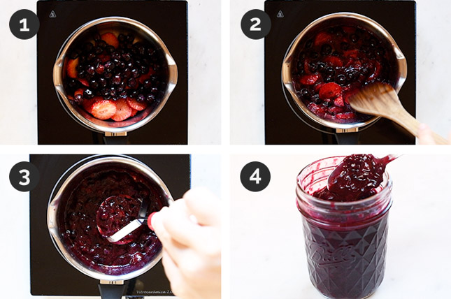 Step by step photos of how to make berry compote