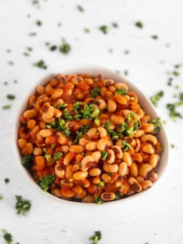 Photo of a bowl with a homemade black eyed peas recipe