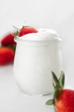 Side shot of a jar of vegan whipped cream