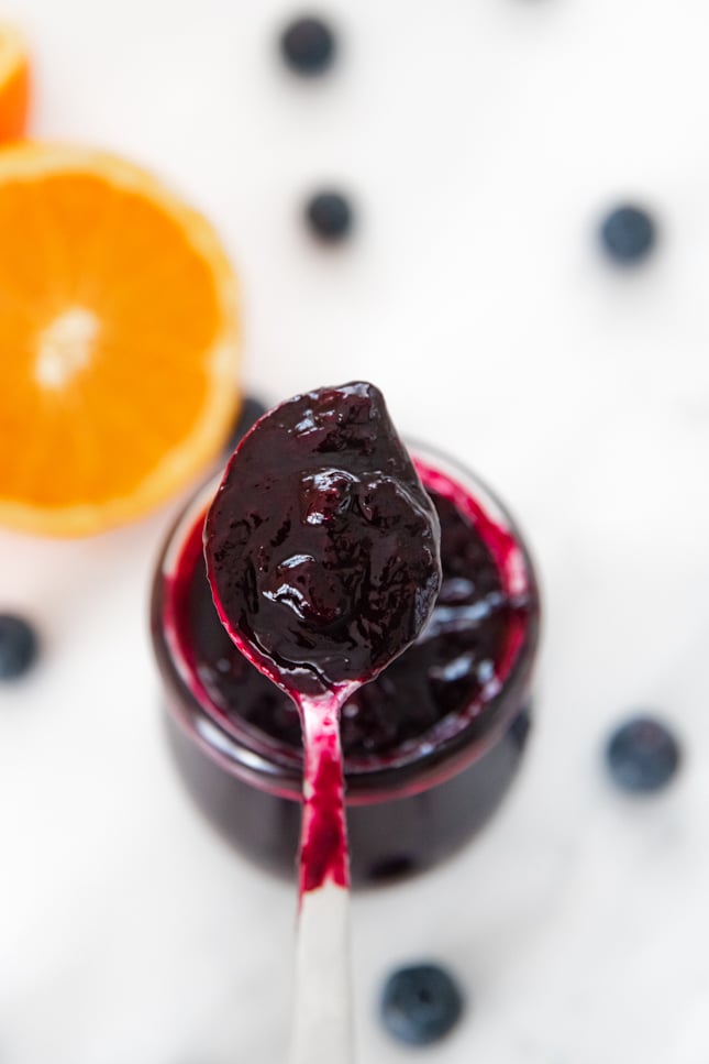 Photo of a spoonful of blueberry compote