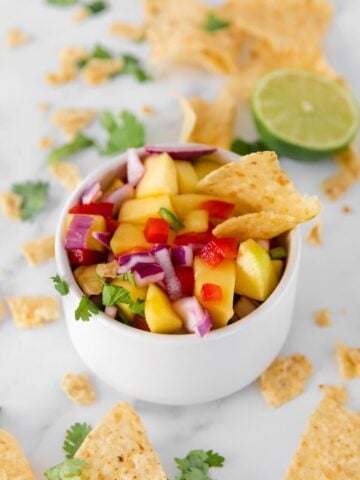 Photo of a bowl of mango salsa