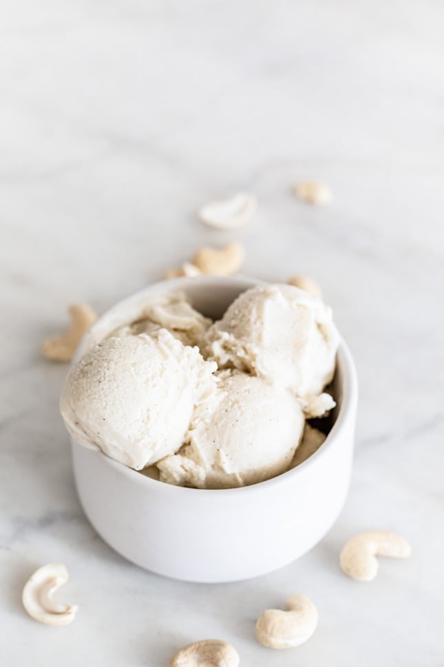 Picture of a bowl with 3 servings of vegan ice cream