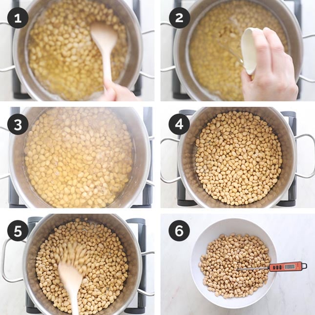 6 step-by-step photos of how to make tempeh