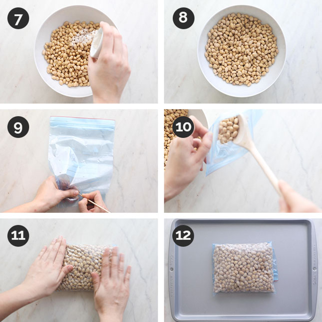 Photo of the 6 last steps of how to make tempeh