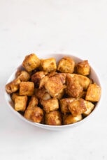 Photo of a bowl of cubed fried tofu
