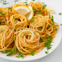Square photo of a plate of lemon pasta