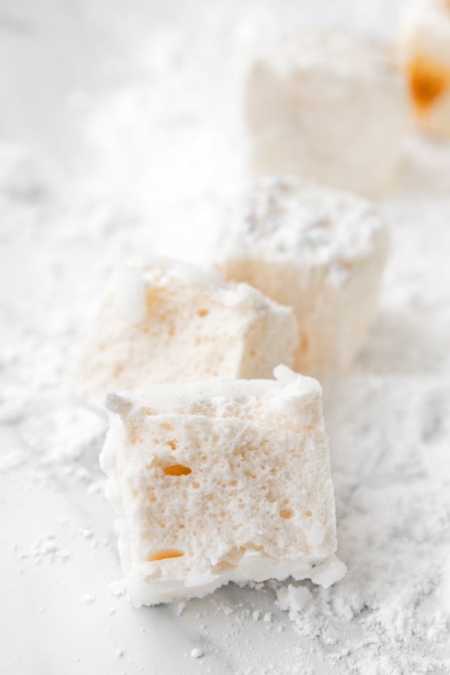 Side photo of some vegan marshmallows