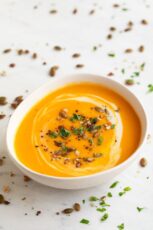 Photo of a bowl of pumpkin soup