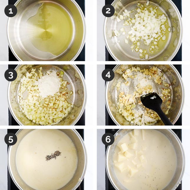 Step-by-step photos of how to make vegan potato soup