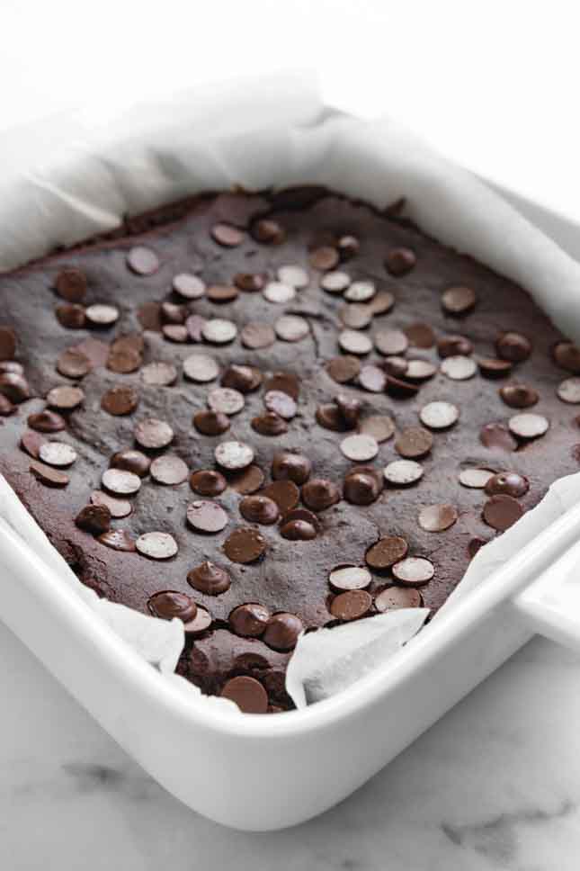 Photo of a baking dish with black bean brownies