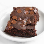 Square photo of a piece of black bean brownies