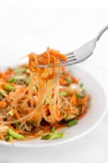 Photo of a plate of kelp noodle salad with a fork