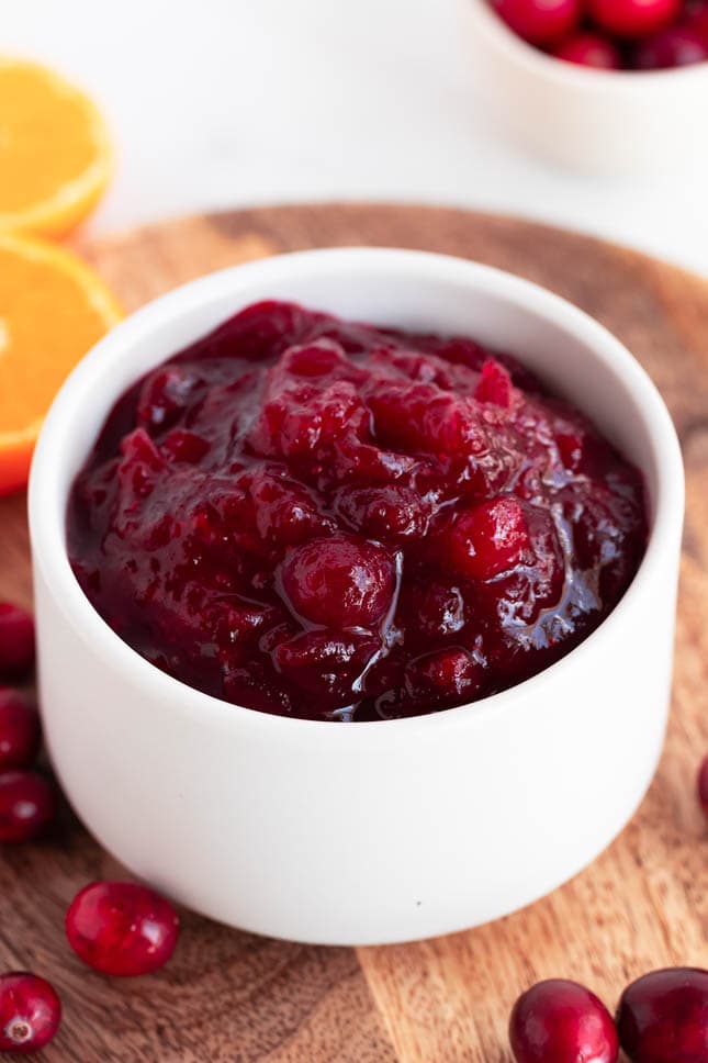 Photo of a bowl of cranberry sauce