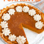 Photo of a vegan pumpkin pie with the words vegan pumpkin pie