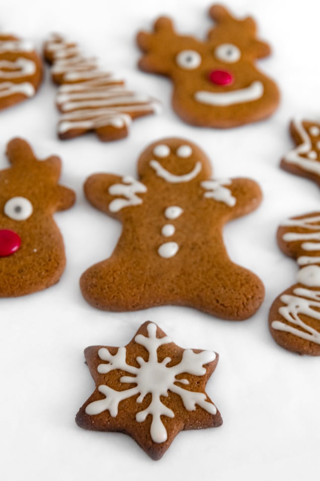 Photo of some decorated vegan gingerbread cookies