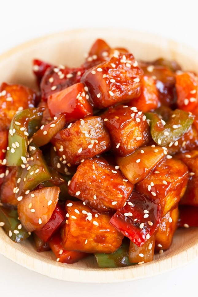 Photo of a bowl of sweet and sour tofu